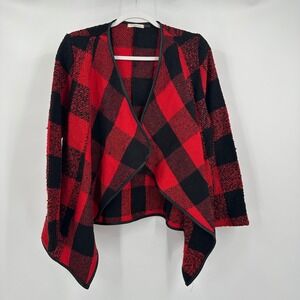 Womens Cottagecore Buffalo Plaid Cardigan Jacket Size S Red Black Cozy Rustic